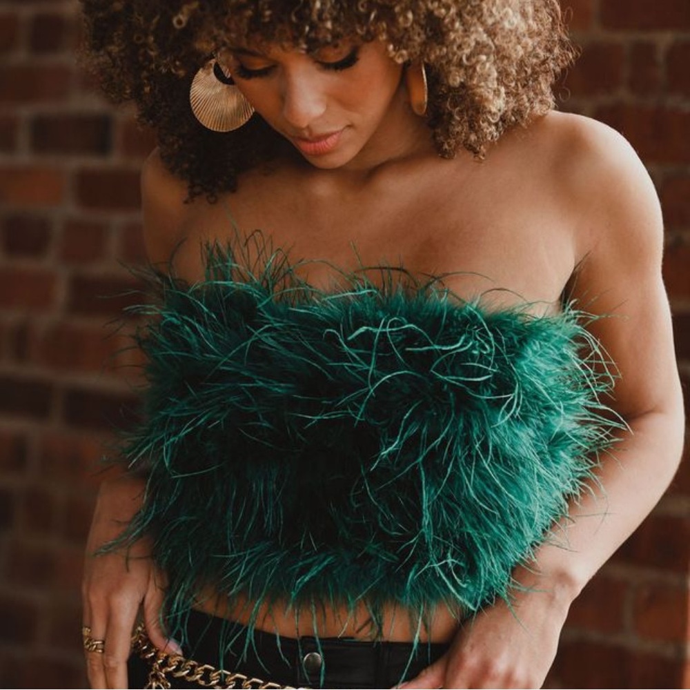 12th Tribe Green Feather Crop Top